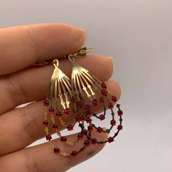 Vintage gold tone red stars earrings - Picture 6 of 6